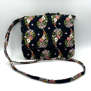 Vera Bradley Small Flap Hipster Crossbody Paisley Rain Print Navy Floral Cotton
